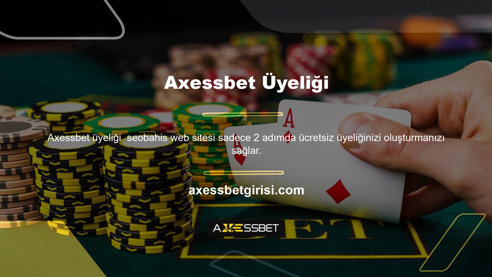 Avrupa'da ve ülkemizde uzun yıllardır faaliyet gösteren online bahis ve casino sitesi Axessbet Bonus'a üye olarak ücretsiz üyelik oluşturabilirsiniz